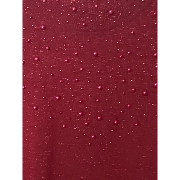 Susan Graver Red Beaded Short Sleeve Sweater & Open Cardigan Set L Acrylic Blend - Picture 8 of 15